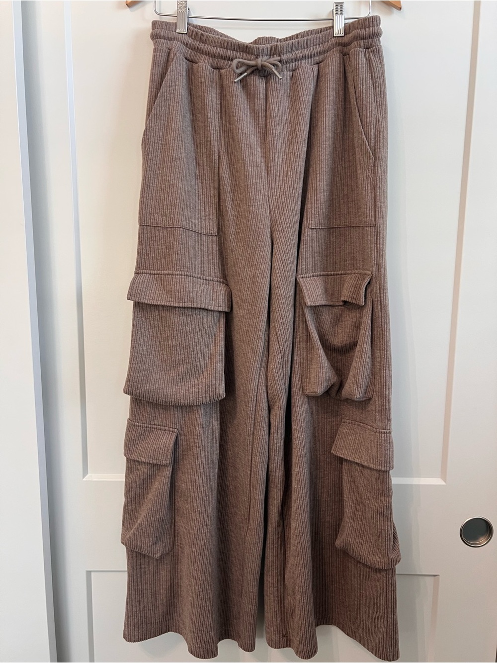 HALARA Brown Wide-Leg Cargo Corduroy Pants Pull-On Drawstring M - Picture 3 of 9